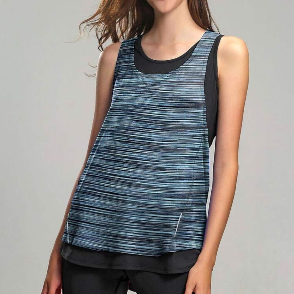 Tangerine NWT Double Layer Tank Top Size S Teal Dark Gray Stretch Racer …